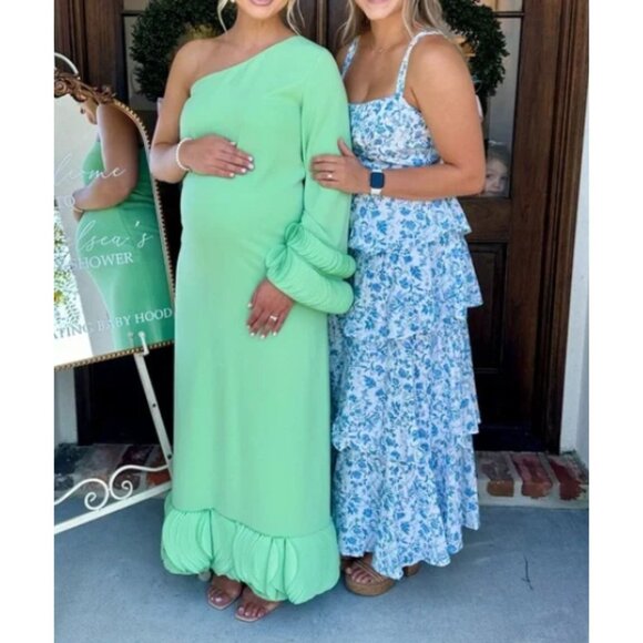 Alexis Jamie Persian Green Maxi Dress One Shoulder Laser Cut Gown S - Picture 15 of 16